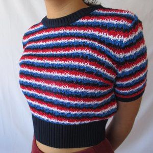 Forever 21 Blue/Red Knit short Sleeve Sweater